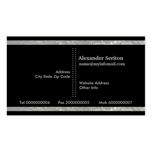 Silver grey, black vertical stripes accountant business card template (back side)