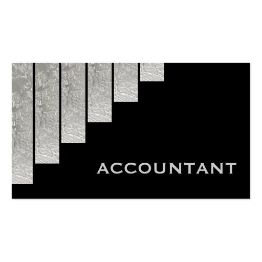 Silver grey, black vertical stripes accountant business card template (front side)