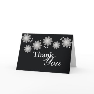 Silver Grey Flowers On Black Thank You Cards card