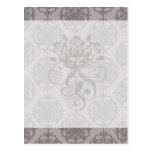 silver grey ornate damask pattern post cards