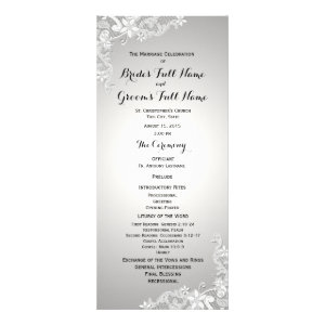 Silver Grey Vintage Floral Lace Wedding Program Rack Card