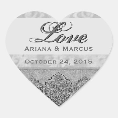 Silver Grunge Wedding Damask and Ribbon V03 Stickers
