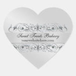 Silver Heart Scroll Cupcake Baking Label Sticker