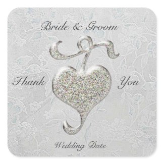 Silver Heart Square Wedding Sticker sticker