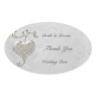 Silver Heart Wedding Oval Sticker sticker