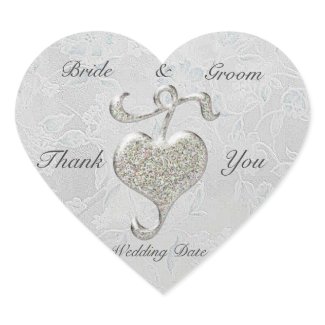 Silver Heart Wedding Thank you sticker