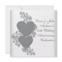 Silver Hearts 25th Wedding Anniversary Party Invitation