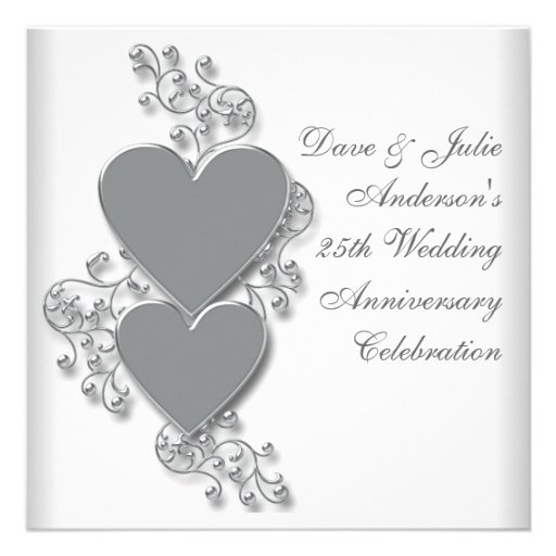 Silver Hearts 25th Wedding Anniversary Party Invitation (front side)