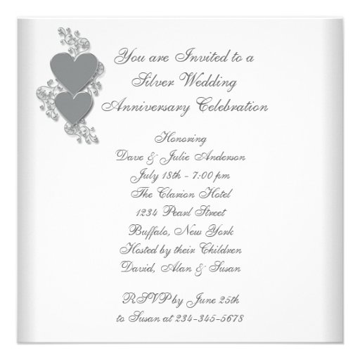 Silver Hearts 25th Wedding Anniversary Party Invitation