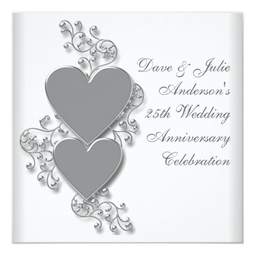 Silver Hearts 25th Wedding Anniversary Party Invitation Zazzle