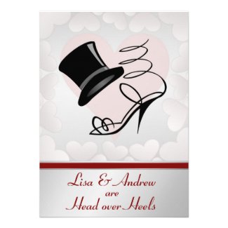 Silver Hearts Black Top Hat and High Heels Personalized Invites
