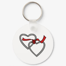 Silver Hearts Red Ribbon Keychain by weddingsareus Silver Hearts Red Ribbon Keychain