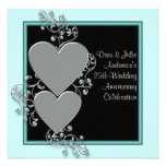 Silver Hearts Teal Silver 25th Anniversary Party Invitation