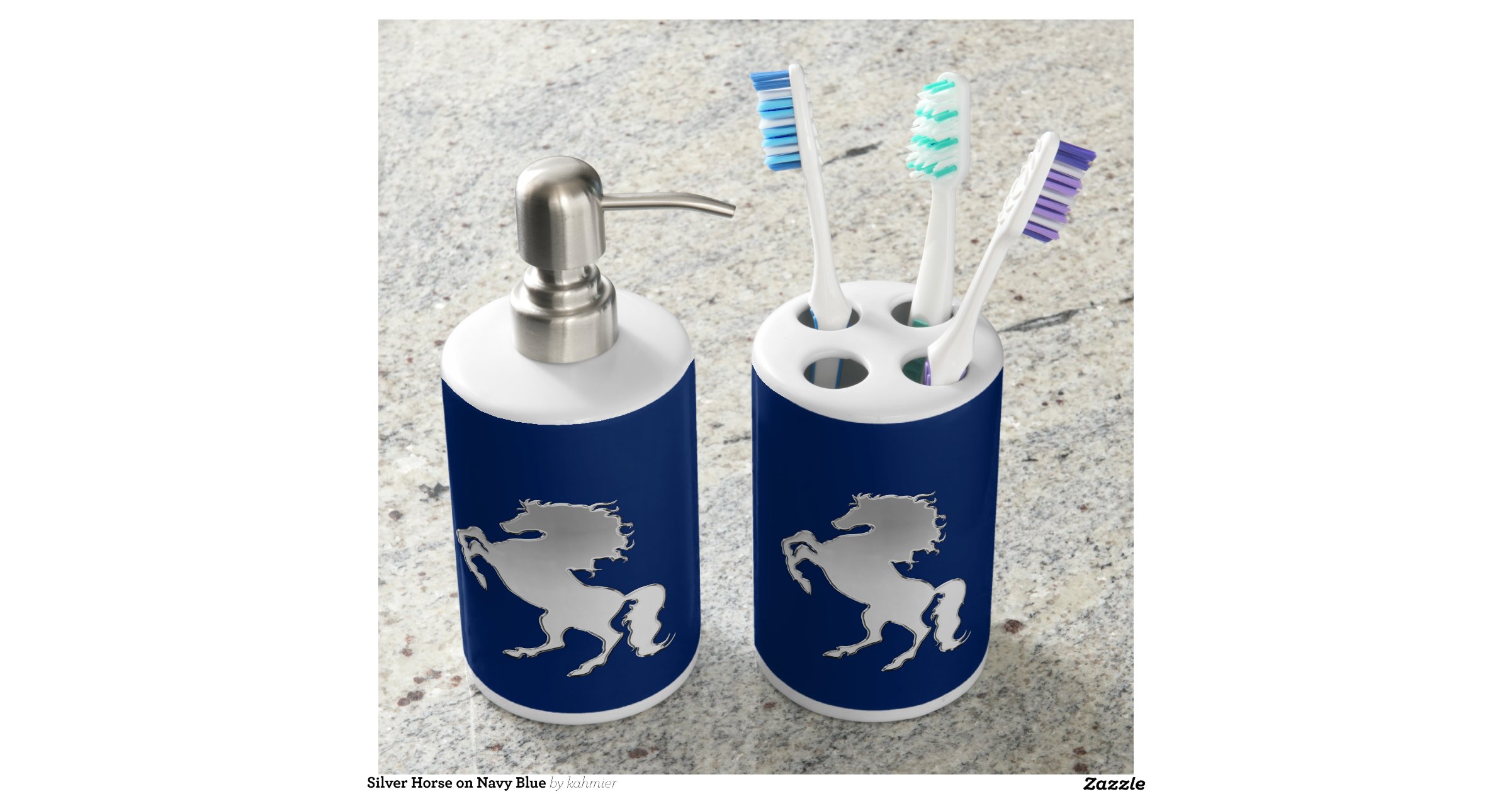 navy blue bathroom soap dispenser