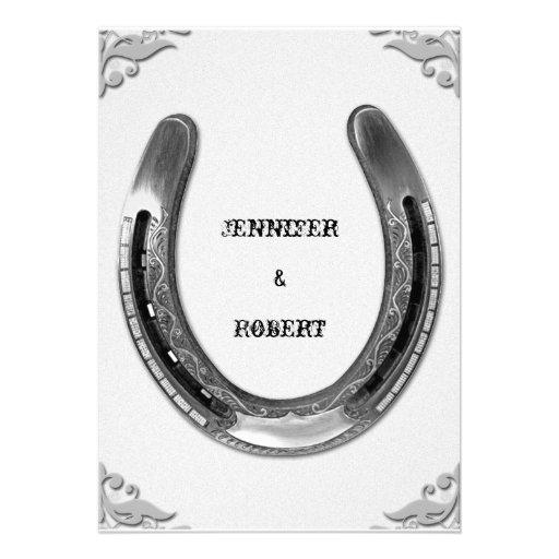 Silver Horseshoe on White Wedding Invitation