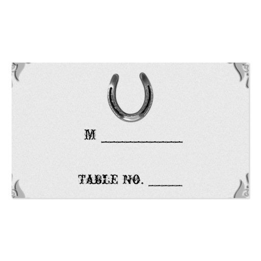 Silver Horseshoe on White Wedding Place Cards Business Card Template (front side)