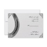 Silver Horseshoe on White Wedding Response Card Announcement