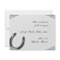 Silver Horseshoe on White Wedding Save the Date Custom Invitations