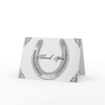 Silver Horseshoe on White Wedding Thank You card