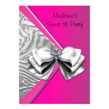 Silver Hot Pink Zebra Sweet 16 Party Announcements