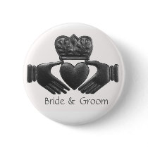 Silver Irish claddagh bride and groom button