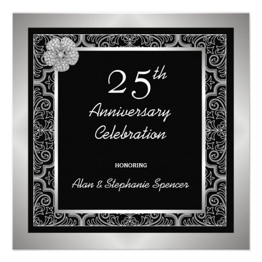 Silver Jeweled 25th Anniversary Celebration Invitations (front side)