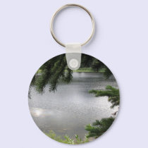 Silver Lake Framed by Evergreen Boughs keychains