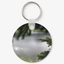 Silver Lake Framed by Evergreen Boughs keychains