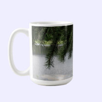 Silver Lake Framed by Evergreen Boughs mugs