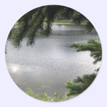 Silver Lake Framed by Evergreen Boughs stickers