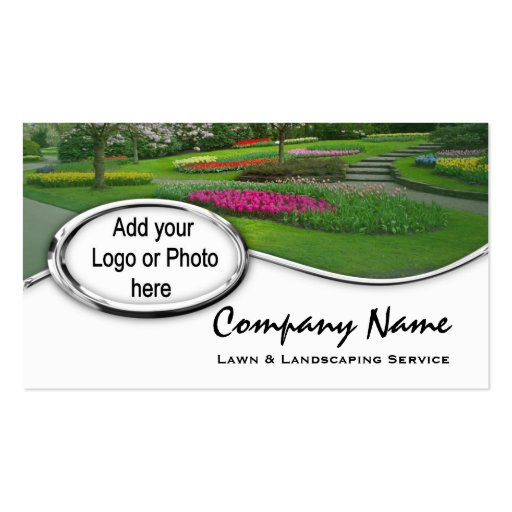 Silver Landscaping Lawn Logo Photo Business Cards (front side)