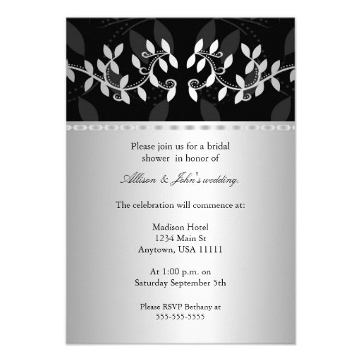 Silver Leaf Border Bridal Shower Invitation