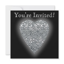 Silver Love Heart! Playing Card Pattern! invitations