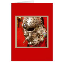 Silver Mask on Red Greeting Card
