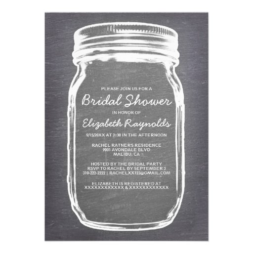 Silver Mason Jar Bridal Shower Invitations