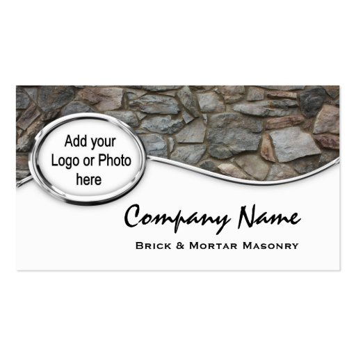 Silver Masonry Rock Logo Photo Business Cards (front side)