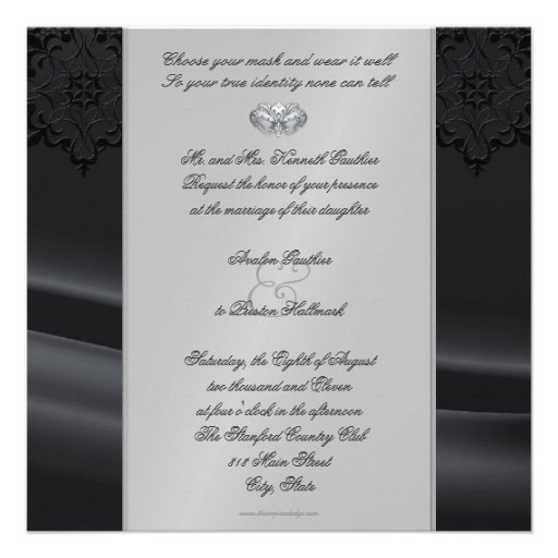Silver Masquerade Black Jeweled Wedding Invitation