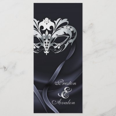 Silver Masquerade Black Jeweled Wedding Program Custom Rack Card by