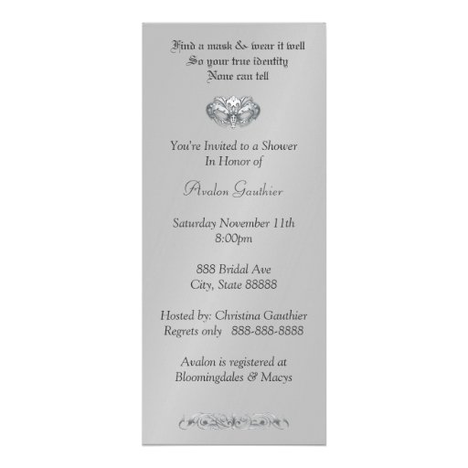 Silver Masquerade Blue  Bridal Shower Invitation