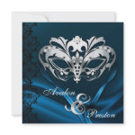 Silver Masquerade Blue Jeweled Wedding Invitation