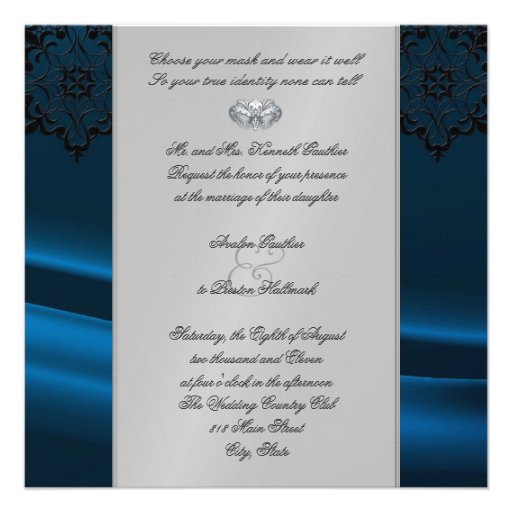 Silver Masquerade Blue Jeweled Wedding Invitation