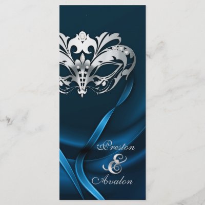 Silver Masquerade Blue Jeweled Wedding Program Rack Card Template by 