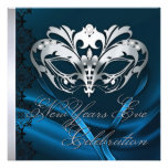 Silver Masquerade Mask Blue New Years Invitation
