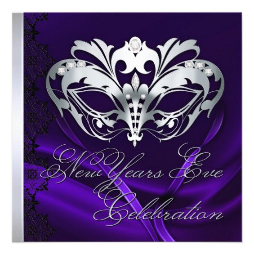 Silver Masquerade Mask Purple New Years Invitation