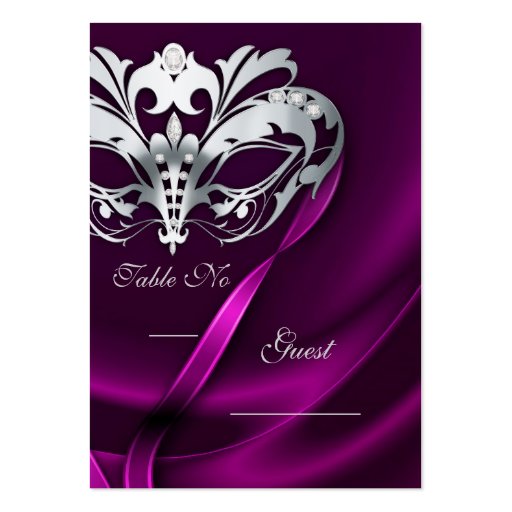 Silver Masquerade Pink Jeweled Table PlaceCard Business Card Templates (front side)