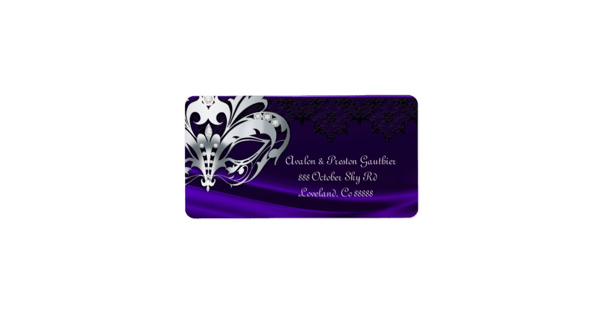 Silver Masquerade Purple Jewel Address Label Zazzle