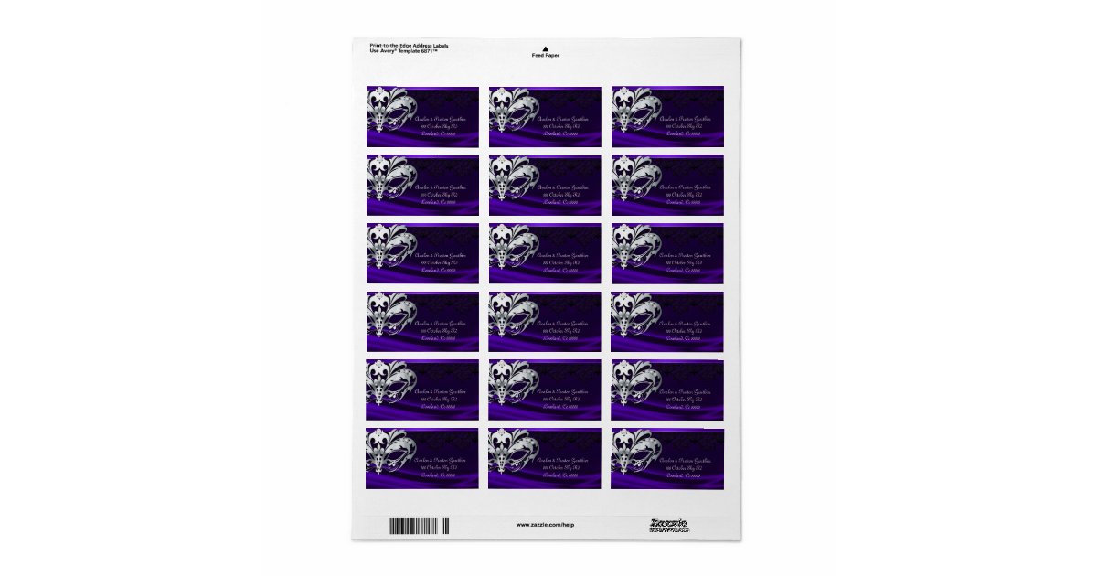 Silver Masquerade Purple Jewel Address Label Zazzle