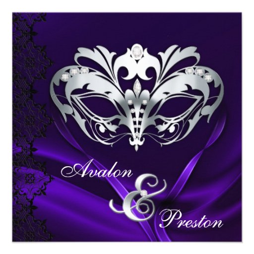 Silver Masquerade Purple Jeweled Wedding Custom Invites