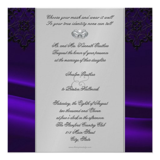 Silver Masquerade Purple Jeweled Wedding Custom Invites