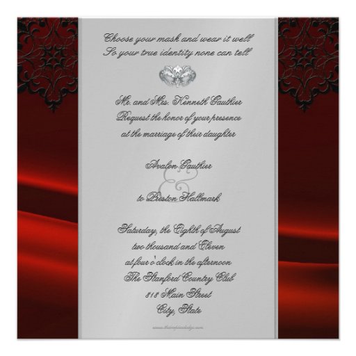 Silver Masquerade Red Jeweled Wedding Invitation